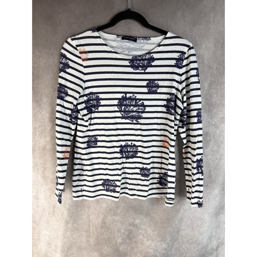 Saint James Breton Long Sleeve Striped Shirt Coral Ocean Pirnt In Blue Size US 6